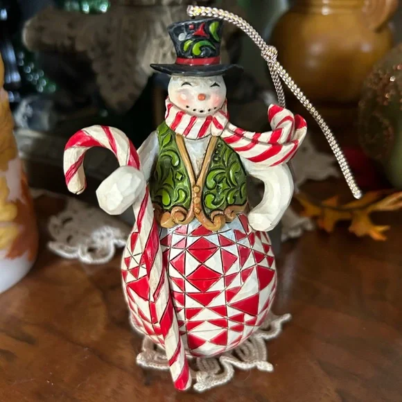JIM SHORE 2012 Red Green Candy Cane Snowman Ornament